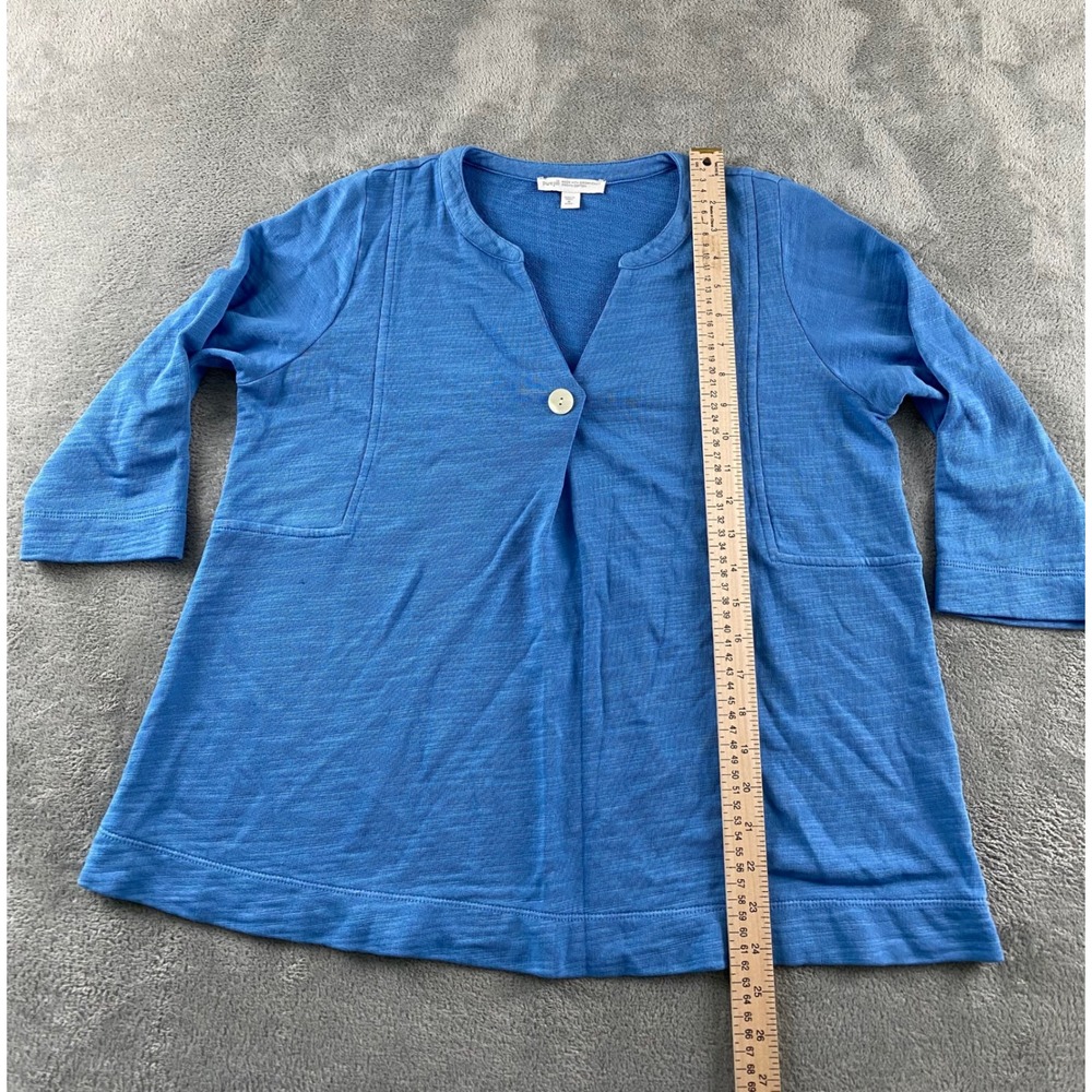 Pure Jill Blue Organic Cotton Slub Single Button Cardigan Top Womens M. Petite - Picture 6 of 10